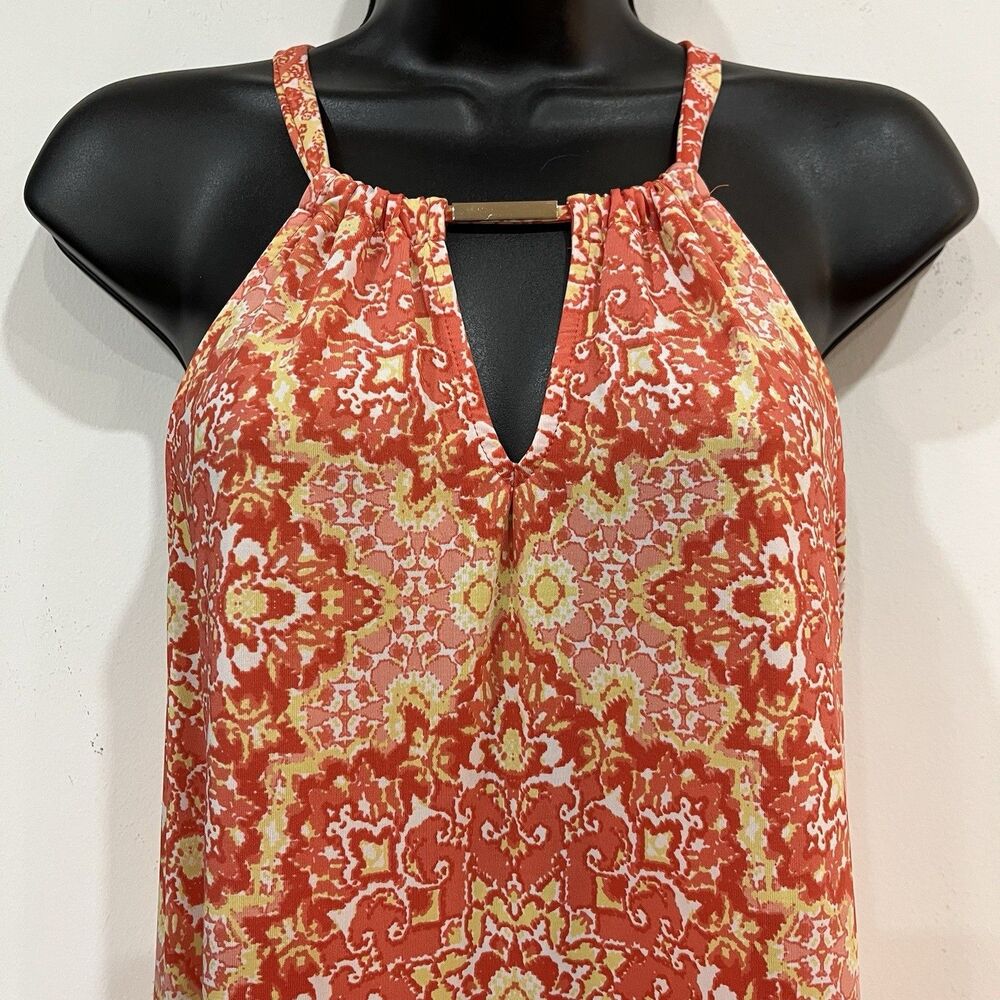 Haani Halter Boho Orange Pattern Dress Size Medium Summer Beach - Picture 3 of 8